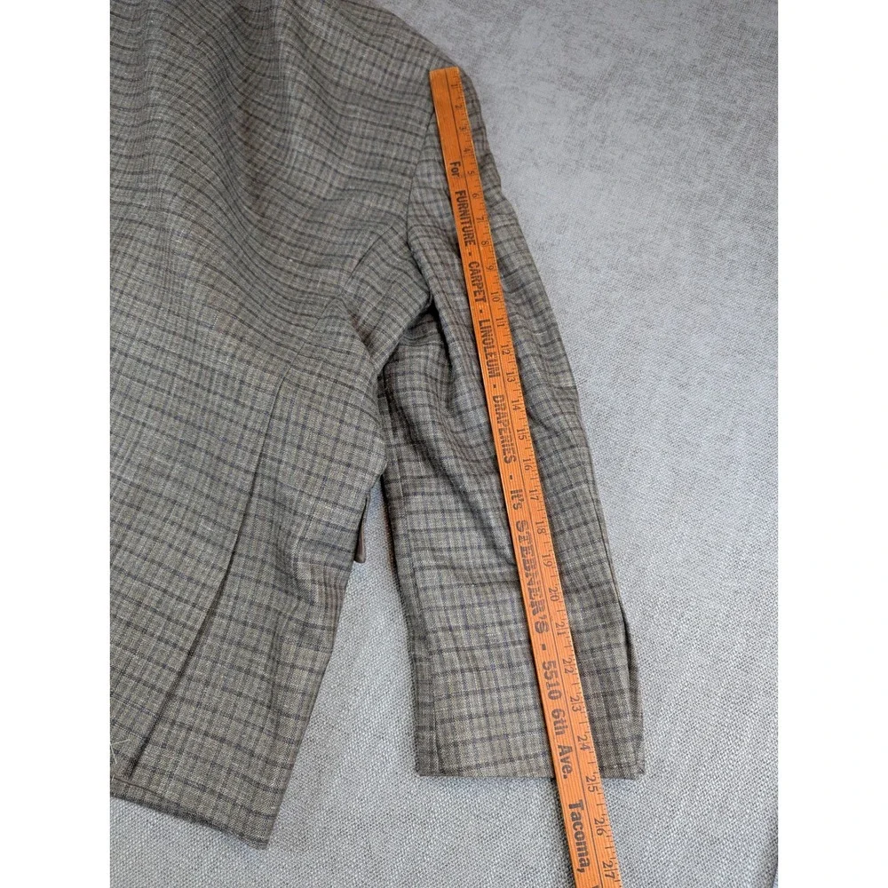 Jos A Bank Blazer Men 44 Brown Plaid Wool Silk Linen Signature Collection Jacket